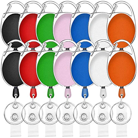 14 Pieces Retractable Badge Holder Carabiner Badge Reel Multicolor Retractable Key Holder for Nurses Office Worker Doctor