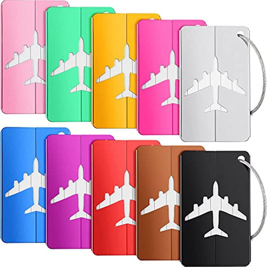 10 Pieces Luggage Tags Business Card Holder Aluminium Metal Travel ID Bag Tag for Travel Luggage Baggage Identifier (Colors)